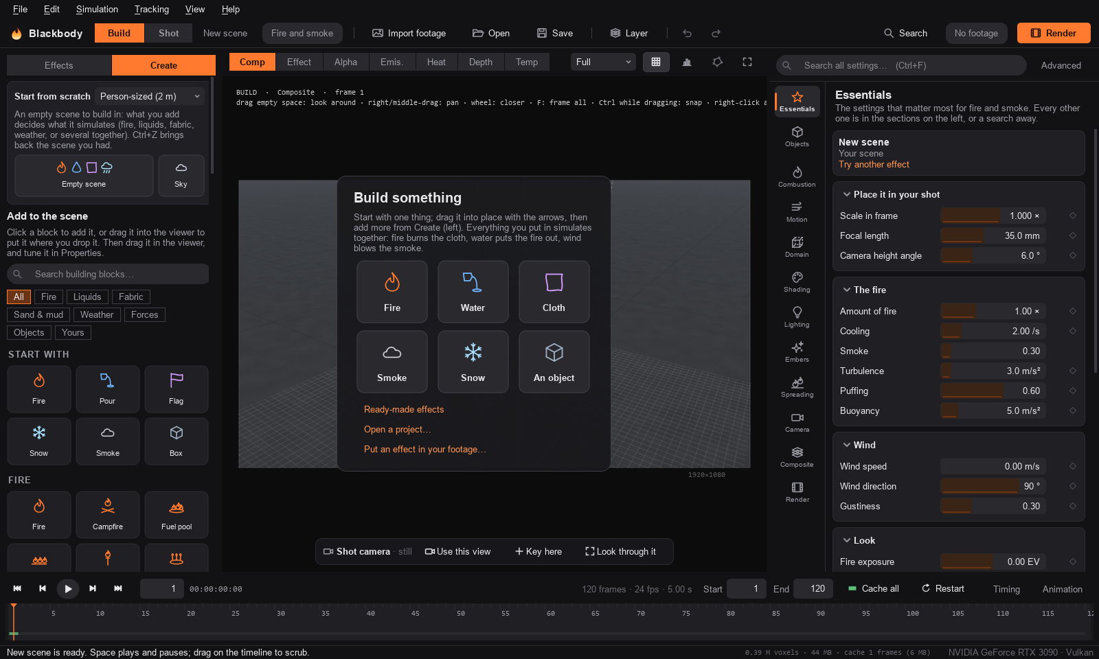 Blackbody on first launch: the empty Build stage and its card