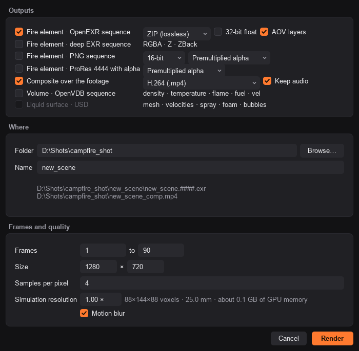 The Render dialog