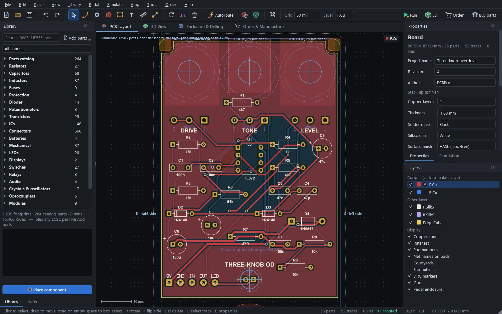 The new pedal board in the layout editor